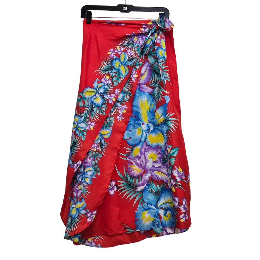 Royal Creations Hawaii Wrap Sarong OS Red Floral Tropical Beach Luau Hawaiian